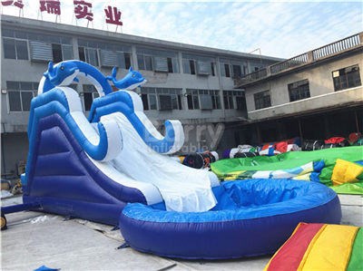  Lead Free Material PVC Wave Blue Inflatable Slide For Playground BY-WS-119